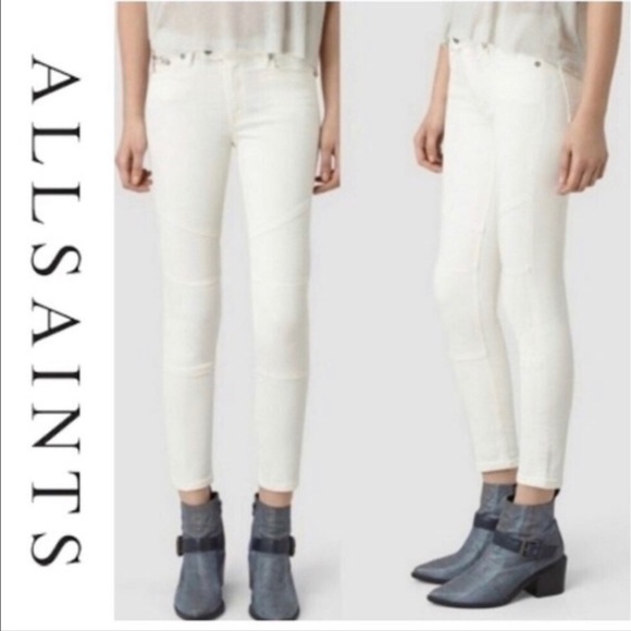 👀 All Saints - White Biker Skinny Jeans - Picture 1 of 6